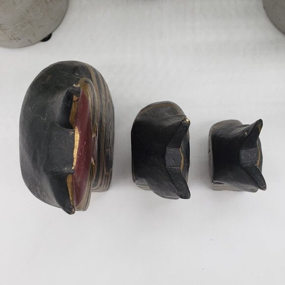 LAUREL Burch Trio Cat Hand Painted Black Gold Wooden Folk Art Figurines - Picture 4 of 9